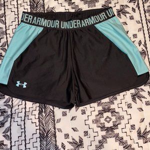Teal and gray UA shorts